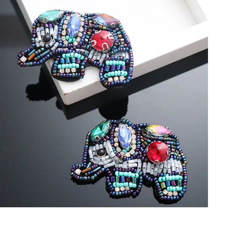 Adesivos de decoração de elefante colorido feito à mão com miçangas pano roupas diy, sapatos e bolsas acessórios de decoração