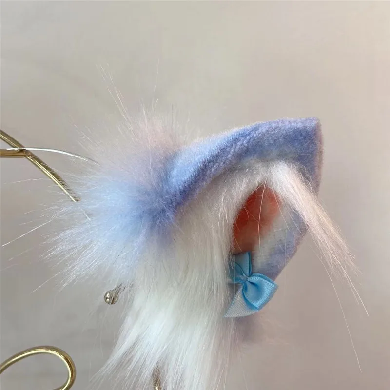 Hand Made Blue Cat Ears Hair Hoop Tail Set For Rem Cosplay Party Game Costume Accessories