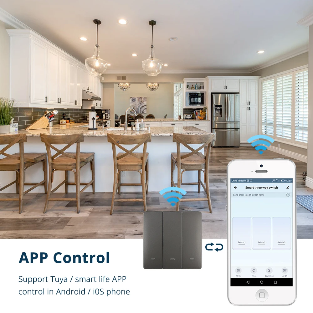 Zemismart Tuya WiFi Light Switch 1 2 3 Gang Physical Switch Neutral Optional Smart Life App Alexa Google Home Voice Control Gray