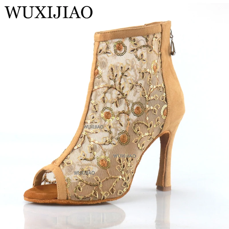 New Featured Pink Leather Women's Dance Shoes Latin Salsa Boots Paty Ballroom Dance Shoes Women's Shoes