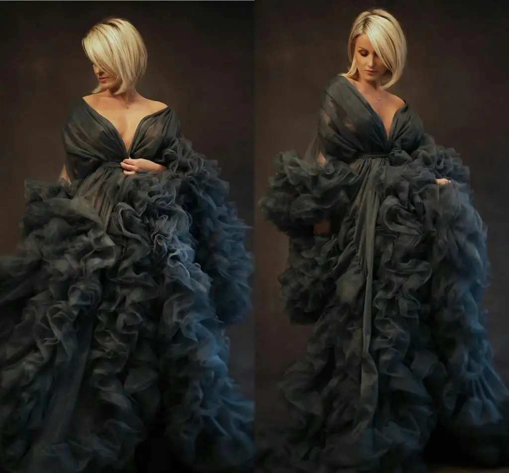 Maternity Robes Women's Shawl Long Tulle Bathrobe Dresses Photo Shoot Birthday Party Bridal Fluffy Party Custom Made Gown