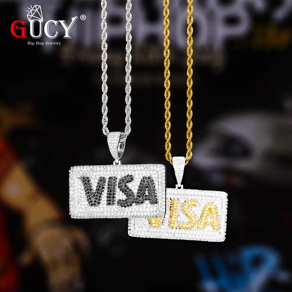 GUCY – collier avec pendentif de carte de crédit, en zircone cubique AAA, bijoux Hip Hop avec chaîne de Tennis pour cadeau