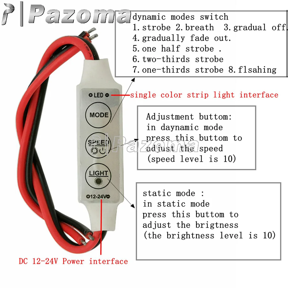 1PC Wired LED Strip Light Controller 3 Key Dimmer 8 Light Mode 10 Power State ON OFF Switch For 3528 5630 5730 Led Strip Lamp 