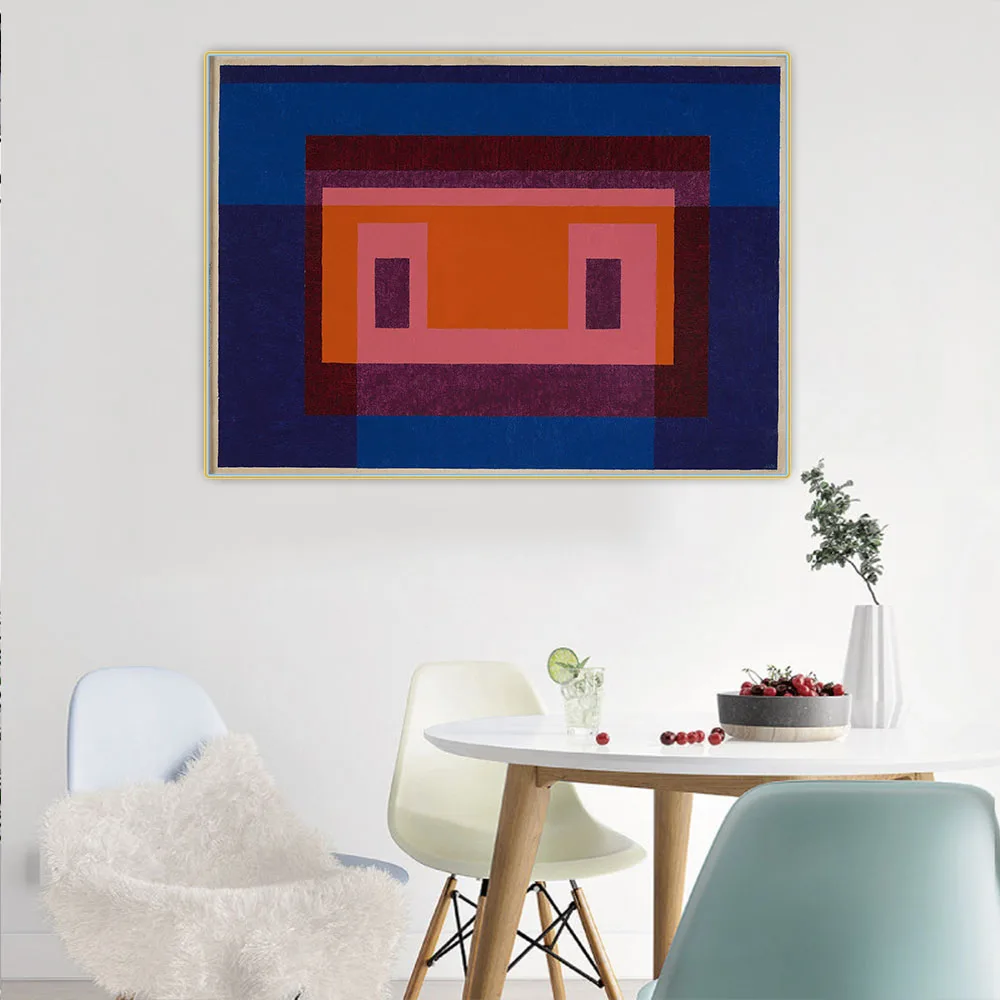 Citon Josef Albers《Variant Adobe 4 Central Warm Colors Surrounded By 2 Blues》Canvas Art Oil Painting Wall Decor Home Decoration