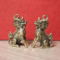 Vintage Brass Chinese Beast Qi Lin Desktop Ornaments Ancient Animal Lucky Kirin Miniatures Figurines Tea Pets Keychains Pendants