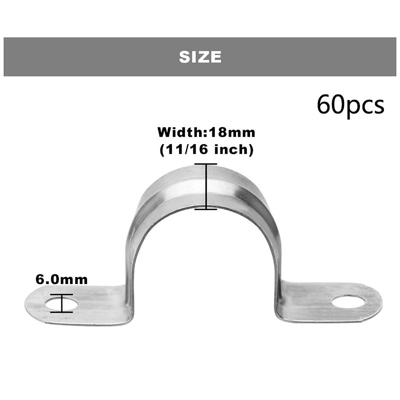 60 Pack M25 (1 Inch) Stainless Steel Rigid Pipe Strap with 2 Holes Cable U Bracket Clamp Hanger