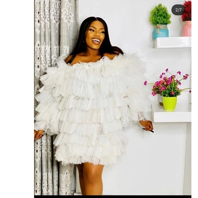 

White Short Tulle Women Dresses Full Sleeves Mini Dress Summer Off The Shoulder Ruffles Tiered Party Dress Vestidos De Mulher