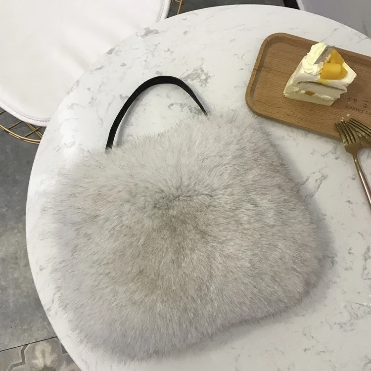 Genuine fox fur handbags silver fox fur bag pathwork real fur handbag Large lady fur purse