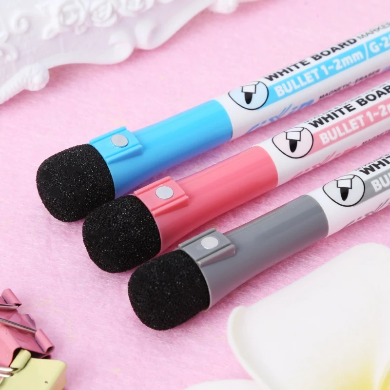 Magnetic Whiteboard Marker Pen Erasable Dry-Erase Ink Mark Sign With Eraser Hot M5TB