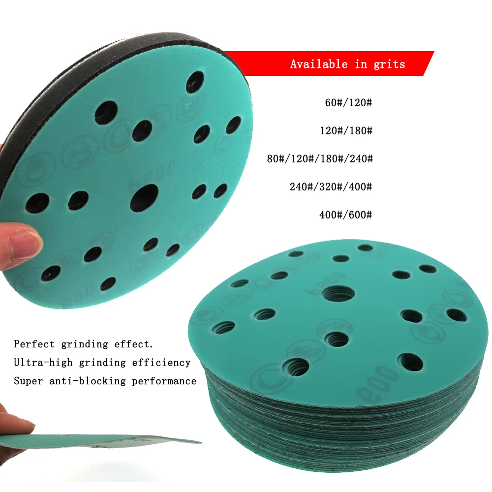 10Pcs 6 Inch 15 Holes 60 to 2000 Grits Hook and Loop PET Film Green Sandpaper Sanding Disc