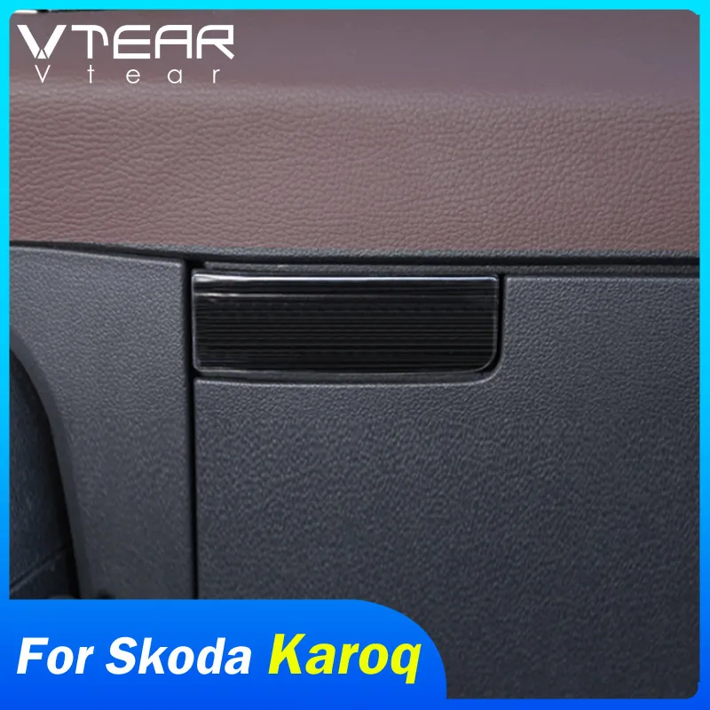 Vtear for Skoda Karoq Car Stainless Steel Glove Box Storage Box Switch Door Handle Cover Trim Sequin Decoration Accessories Auto