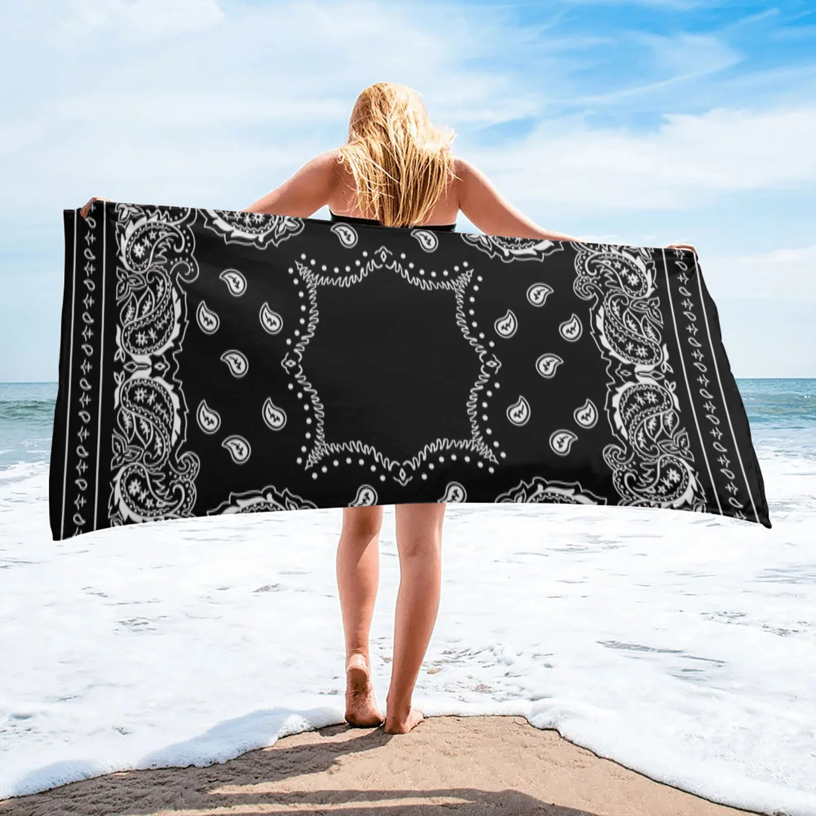 Bandana Black White Bath Towel Swimming Bath Towel Bathroom Accessories Microfiber Beach Towels Yoga Mat