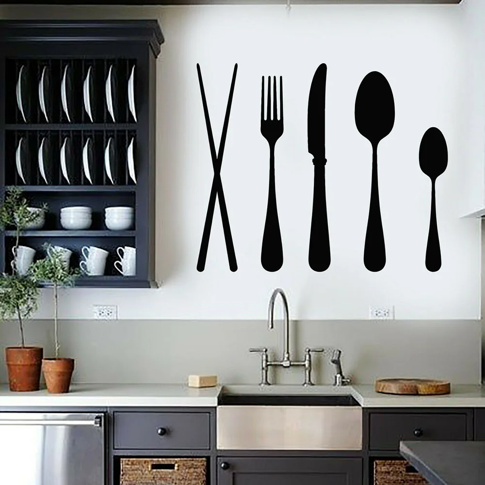 Spoon Knife Fork Wall Stickers Vinyl Decal Vinyl Wall Decal Flatware Cutlery Kitchen Restaurant Decor Stickers Mural M316