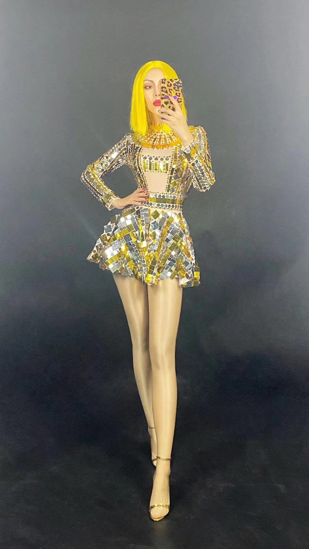 新しいブリンブリンゴールドシルバースパンコールラインストーンボディスーツ長袖誕生日祝うパーティーウエディング衣装女性歌手ステージ着用