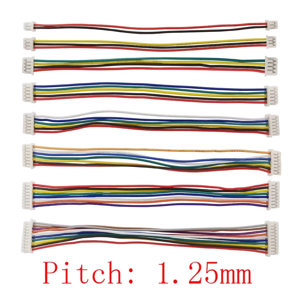 10Pcs JST 1.25mm Pitch Single/Double Cable Head Connector JST 1.25mm 2P 3P 4P 5P 6P 7P 8P 10 Pin Wire length 10CM 15CM 20CM 30CM