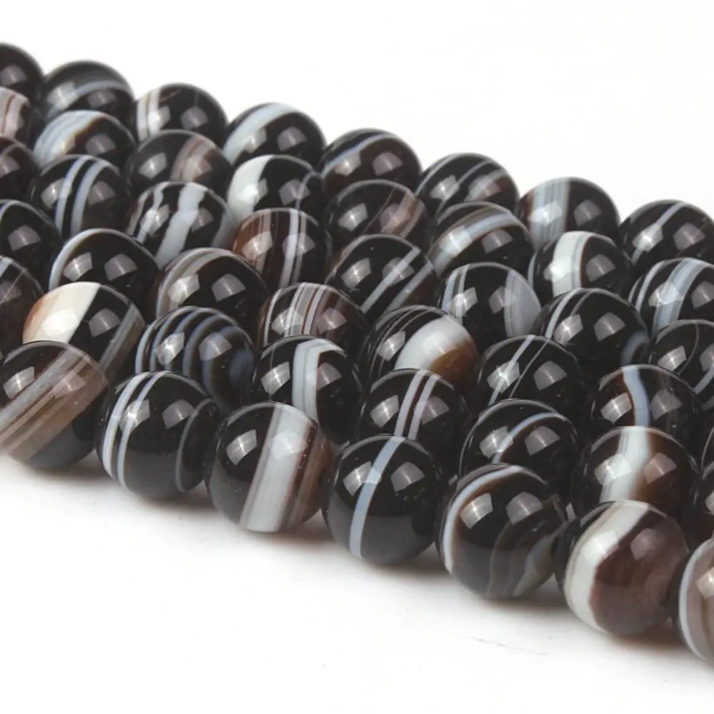 Natural Round AAA Striped Black Agate Carnelian Gemstone Loose Beads 8 10 mm For Necklace Bracelet DIY Jewelry Making