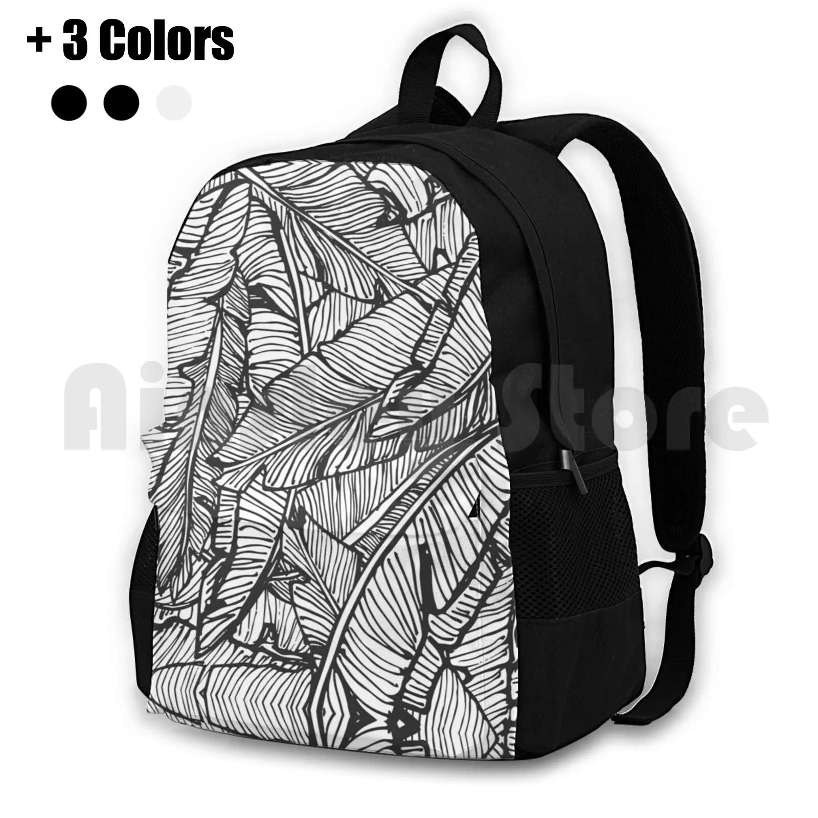 Black & White Jungle Outdoor Hiking Backpack Riding Climbing Sports Bag Vintage Hawaiian Vacation Summer Botanical Exotic
