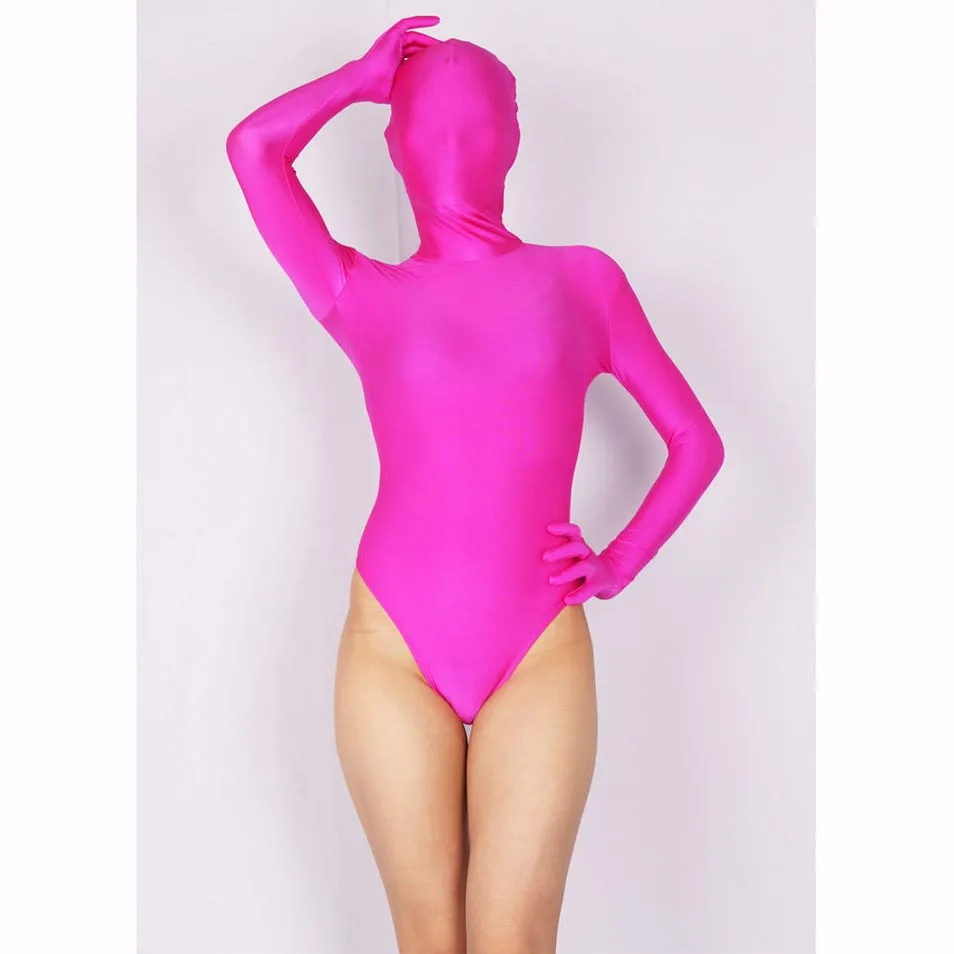 Unisex Shiny Separated Fingers Bodysuit Masked Half Coat Zentai One Piece Tights Bodystocking Cosplay Stay Costume Leotard Body