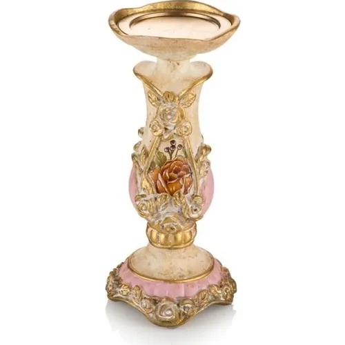 Porio Gold-Pink Flower Pattern Large Candle holder