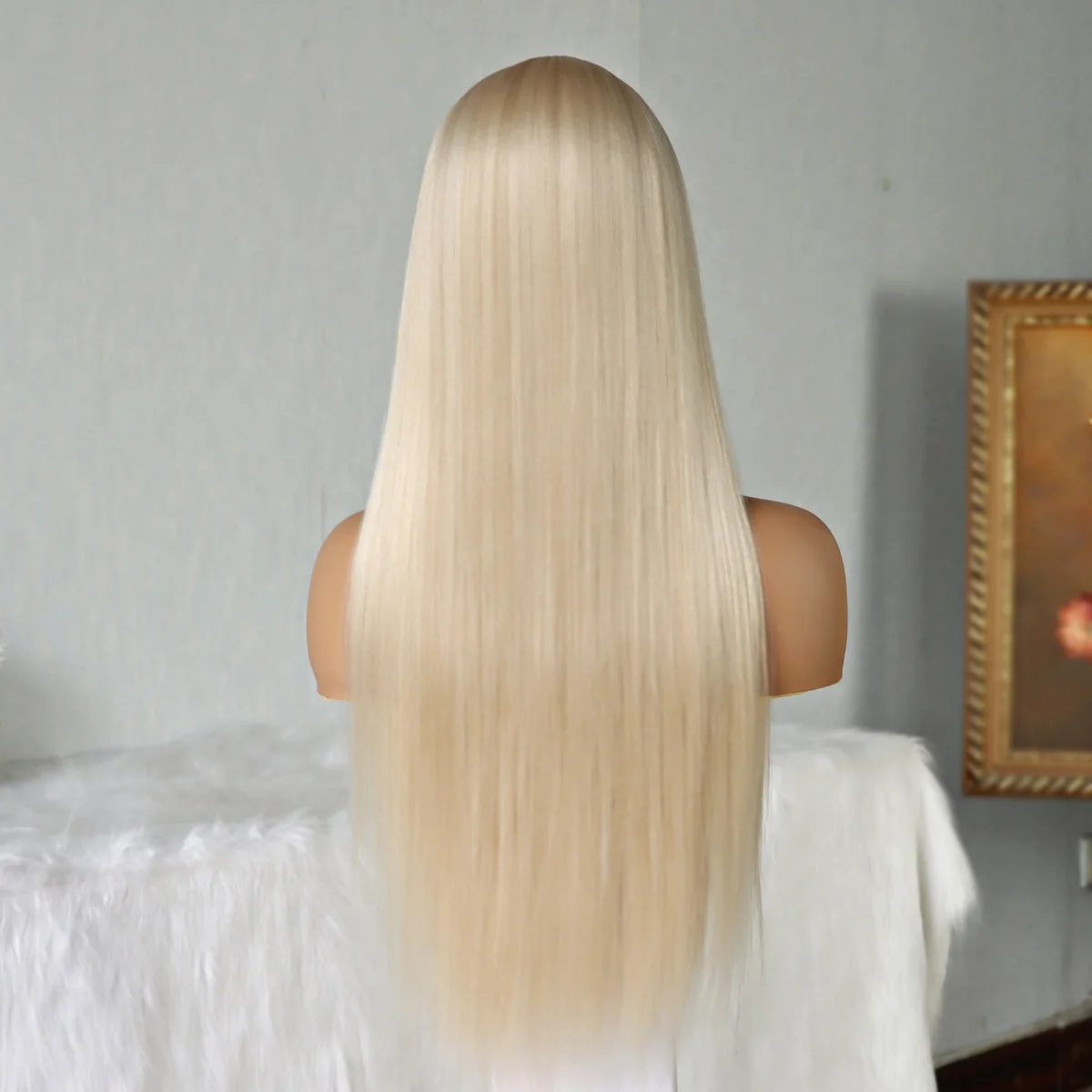 Platinum Blonde Wig Long Straight Wigs for Women 24 Inches Synthetic Middle Part Wigs Natural Looking Silky Straight Full Wig He