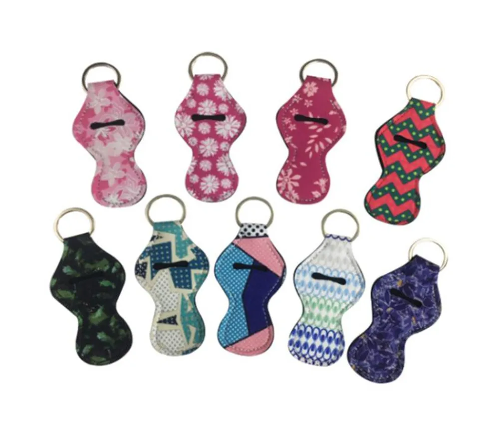 New 200pcs/lot Chapstick Holder Keychain Neoprene Lip Keychain Balm Holder Different Vibrant Prints Gifts