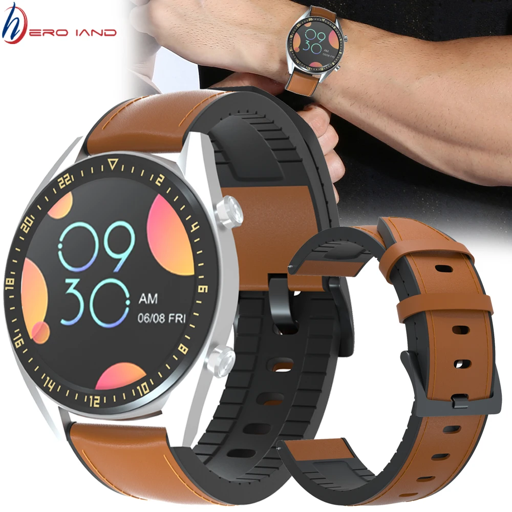 Leather + Silicone Bracelet Band For Xiaomi Amazfit GTR 47mm 42mm GTS Pace Stratos 2 Watch Strap For Huawei Watch GT Honor Magic