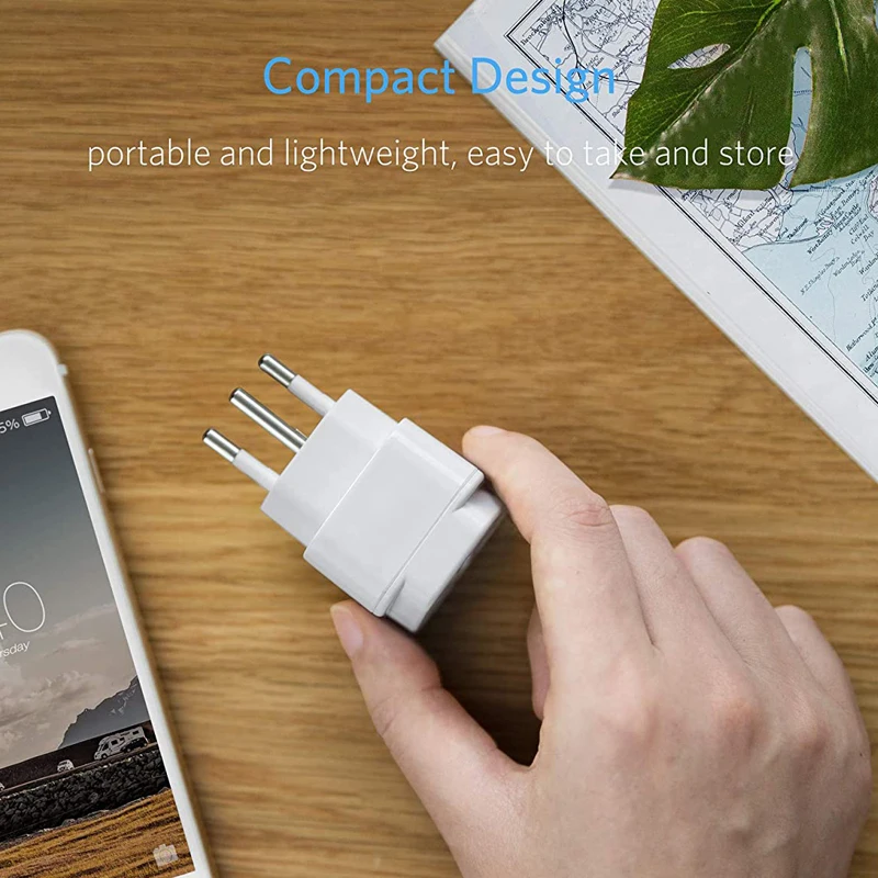 Brazil South Africa Travel Plug Adapter Grounded Universal Type N Plug Adapter BR To US Adapter - Ultra Compact For Brazil South