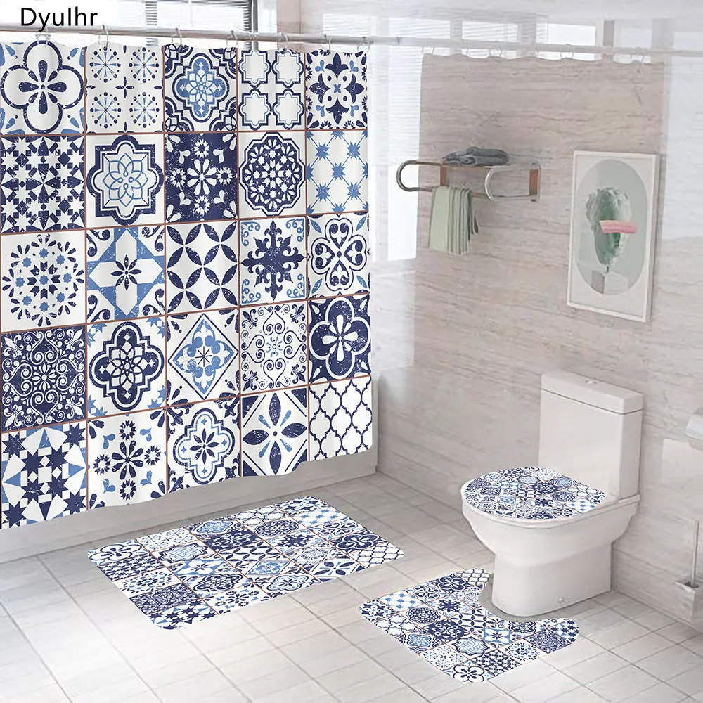 Bathroom Accessories Bohemian Printed Polyester Waterproof Shower Curtain Toilet Seat Mat Floor Mat Bathroom Kit DyuIhr