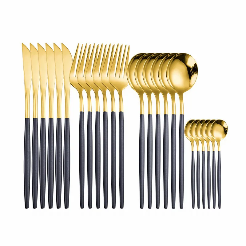 

24Pcs/Set Black Gold Cutlery Set 304Stainless Steel Dinnerware Set Fork Spoon Knife Dining Sets Kitchen Dinnerware Tableware Set