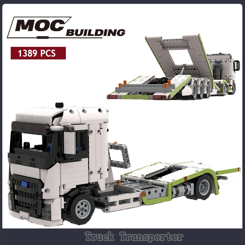 Moc Bricks Transporter Truck Lengthened Trailer Building Block Technology Assembled Toy Children's Gift Car Loading Model