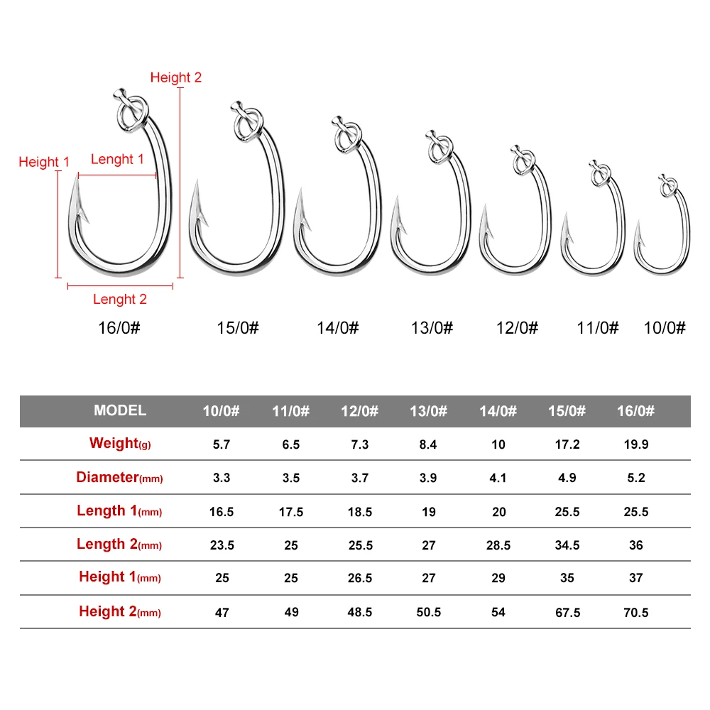 20pc PROBEROS Brand Saltwater Fishing Hook Tuna Hook 10/0#-16/0# Model stainless steel fishhook Made in Taiwan