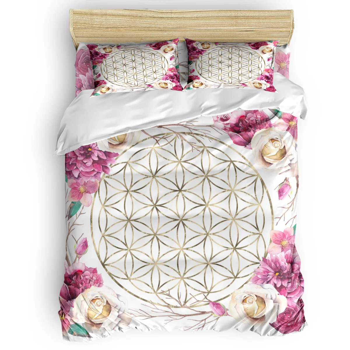 Flower of Life Rose Garden Gold Duvet Cover Cotton King Size Quilt Cover Set Bedclothes Comforter Single Bedding Sets