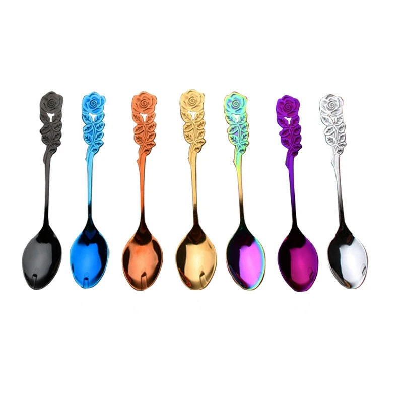 Colorful Handle Spoons Drink Soup Drinking Tools Flatware Kitchen Gadget coffee scoops multi color