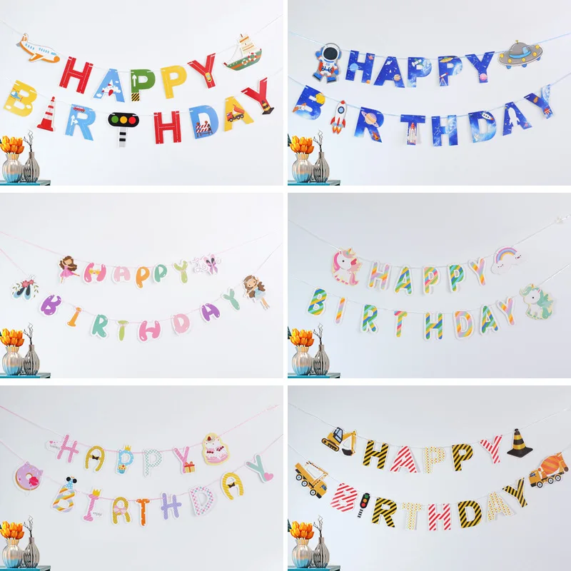 

1set paper coloured flags Festival Party bunting Cartoon letter Banner Happy Birthday Decoration 3 or 5 meters long