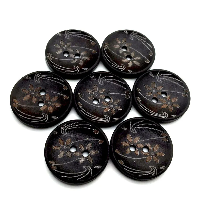 30PCS 25/30mm Large Flower Pattern Wood Buttons For Clothing Sewing Accessories Crafts DIY Scrapbooking Home Decoration Supplies