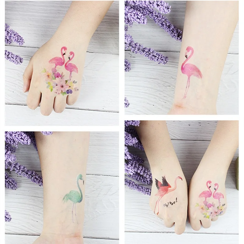 5ชิ้น/เซ็ตTattooสติกเกอร์Flamingos Watercolorดอกไม้นกกันน้ำชั่วคราวDisposable Body Artแต่งหน้าTatouage Temporaire