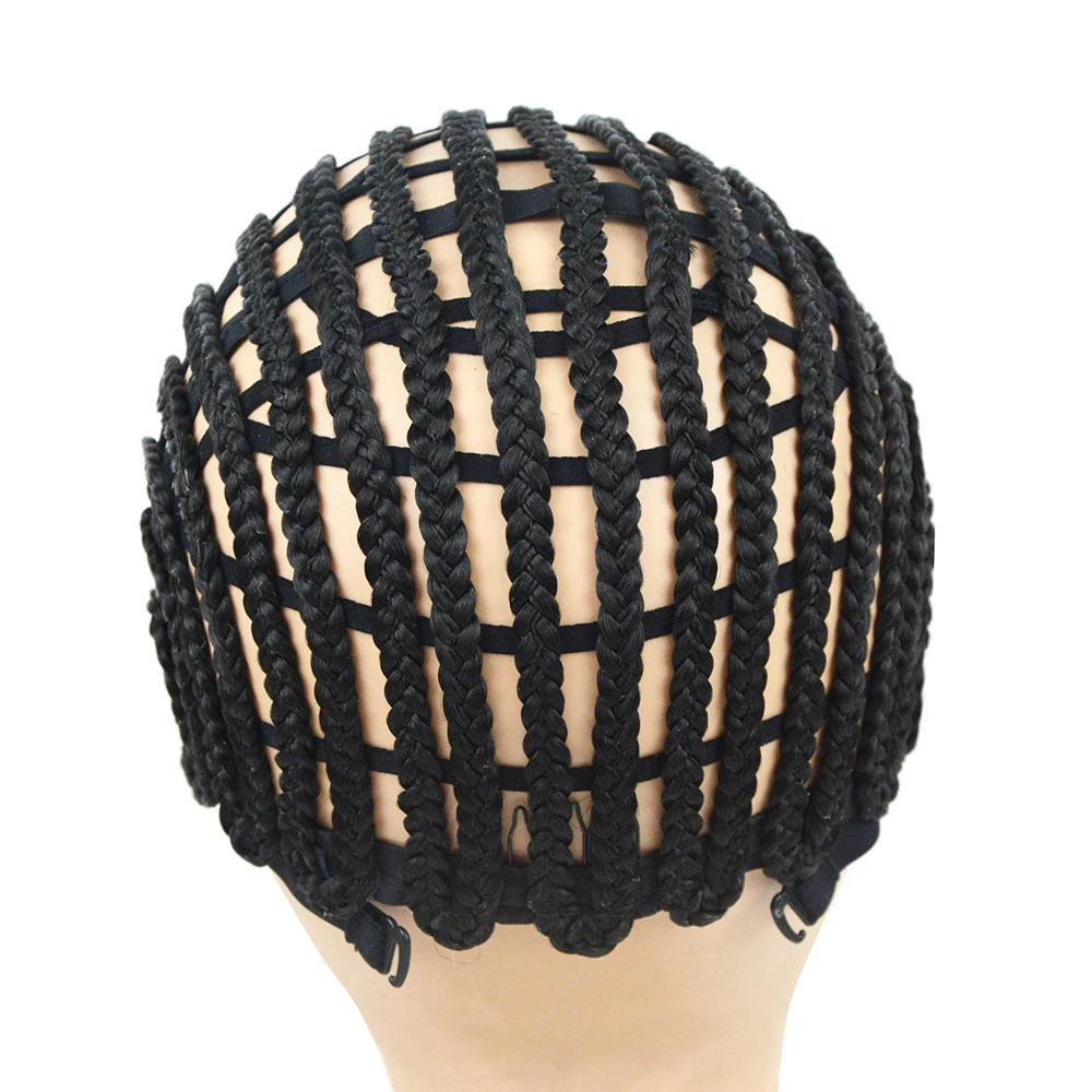 1Pc Wig Cap with Adjustable Headband and Clips Black Weaving Wig Cap with Big Holes Braided Wig Cap for Making Wigs