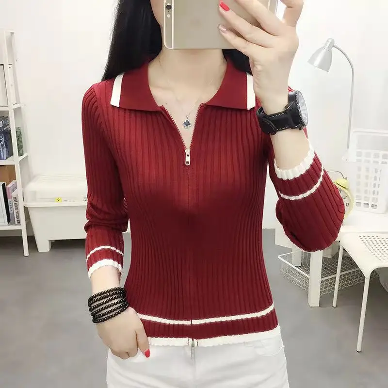 Spring Autumn Cardigan For Women Korean Fashion Turn-Down Collar Long Sleeve Sweater Oversize Zippers Top Female Soft Knitwear