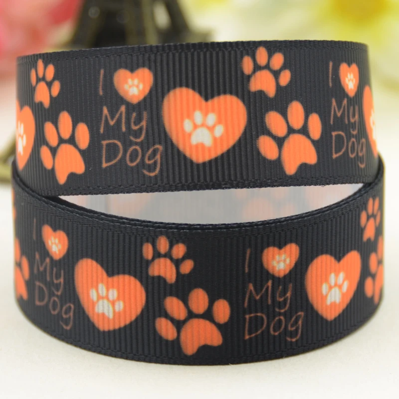 22mm 25mm 38mm 75mm Dog paw cartoon printed Grosgrain Ribbon party decoration 10 Yards X-04852