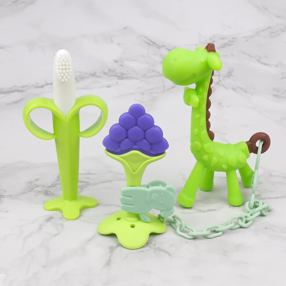 5pcs Baby Pacifier Clip Cartoon Animal Pacifier Chains Newborn Soother Holder Silicone Fruit Baby Teether Baby Molar Teeth Care