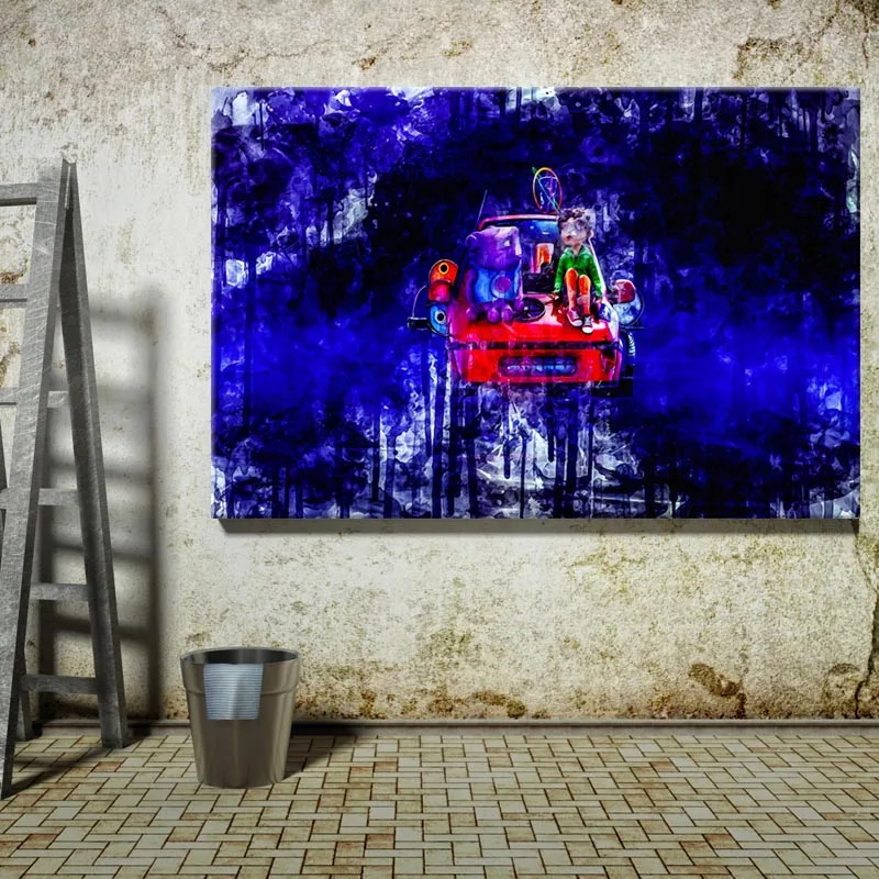

Bear Sitting In The Car Picture Home Decor Nordic Canvas Painting Wall Art Posters and Print