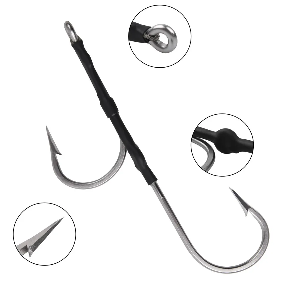 3Pcs Stainless Steel Assist Tuna Jig Fishing Hooks double sharp strong Big game Fishhooks Saltwater Fishing Tackle size 6/0~13/0