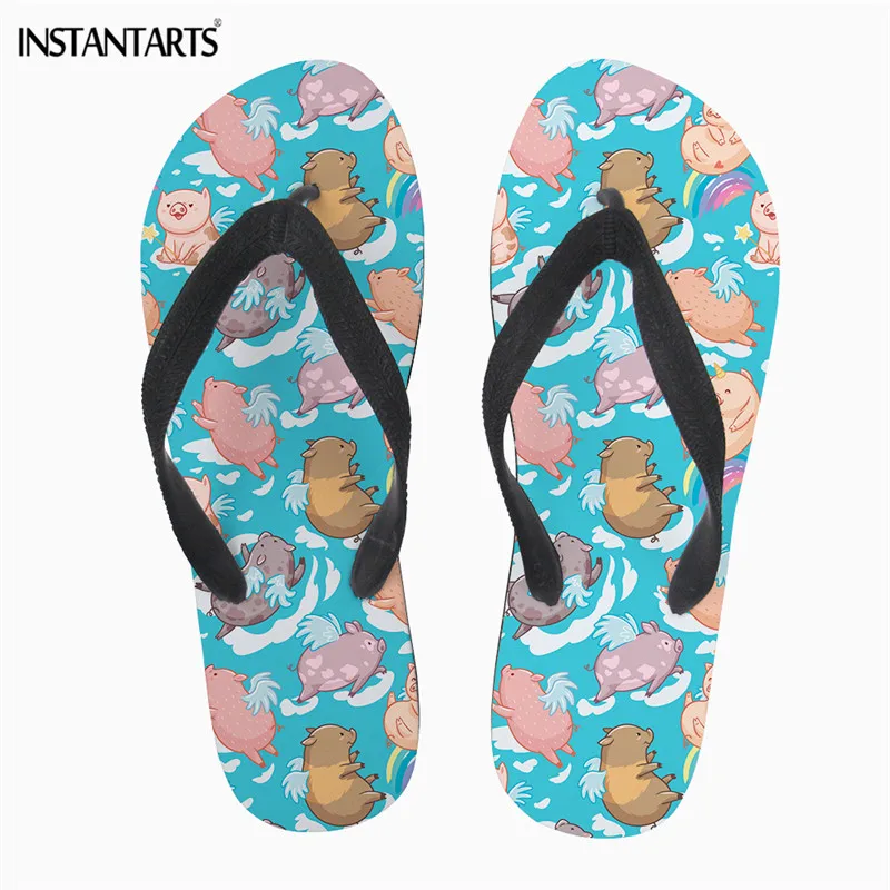 INSTANTARTS Kawaii Piggy Pattern Women Casual Home Slippers Summer Confortable Flip Flops Durable Non-slip Beach Sandals mujer