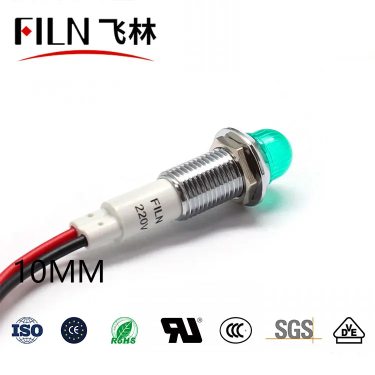 FILN metal 10mm 12 volts luz indicadora led 6v 24v 110v 220v luz de sinal de luz piloto