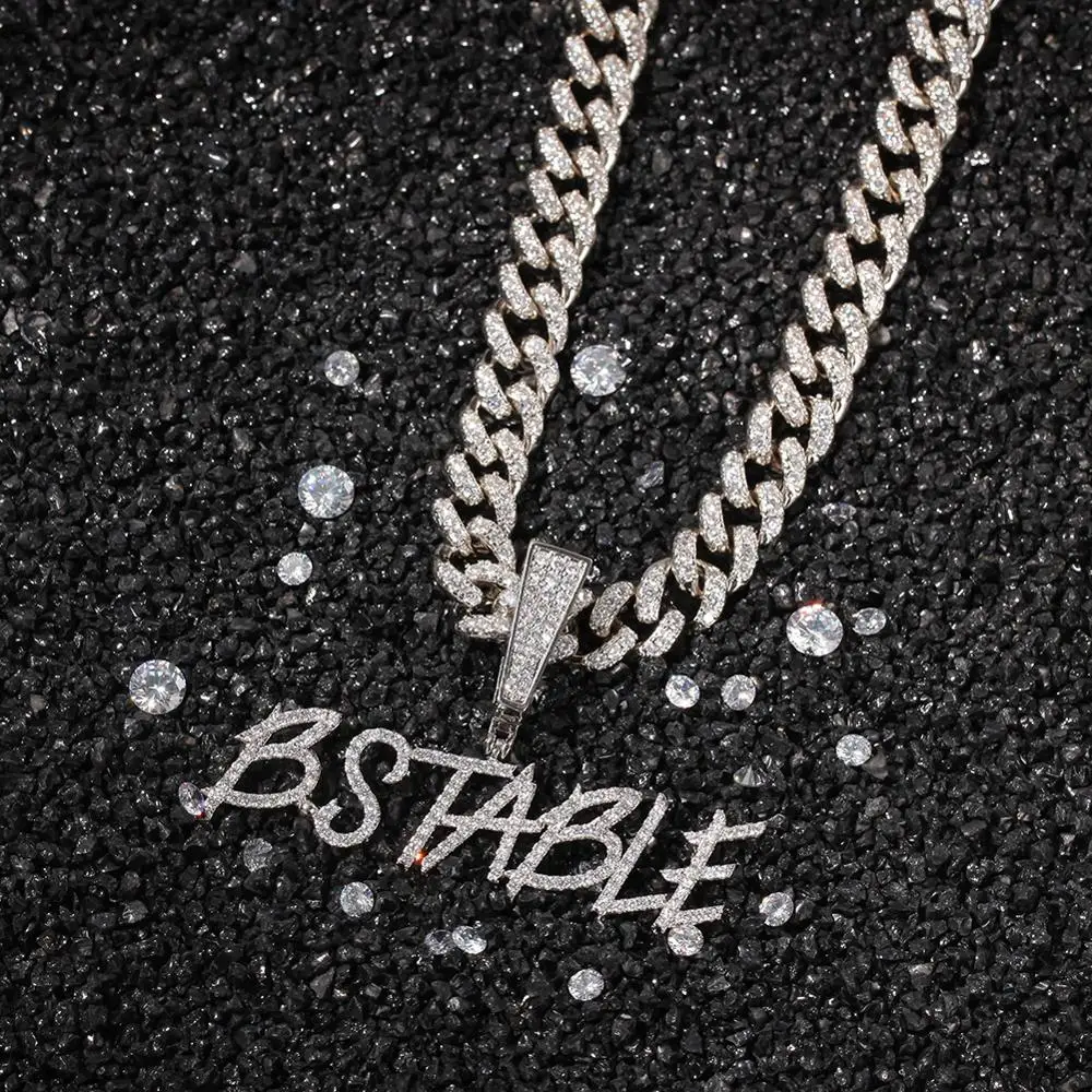 Imagem -04 - Tbtk Personalizado Nome Curisve Carta Pingente Grande Fecho Ajuste com 12 mm cz Cuban Chain Colares Hiphop Faça Você Mesmo Jóias Melhor Presente