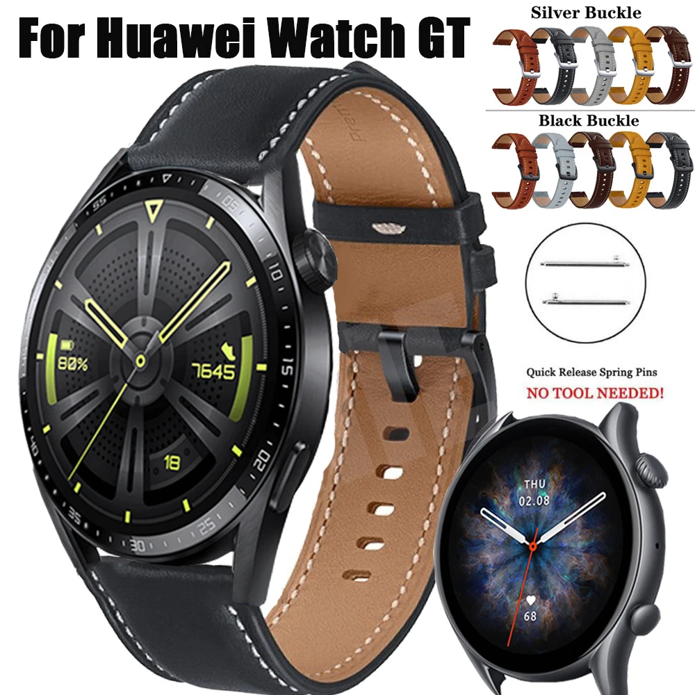 

Leather Watchband Strap For Huawei Watch GT3 46MM/GTR3 pro/GT 2 Pro/GT2 46mm Sport Bracelet gt 2 2e Pro 46mm Replacement Belt