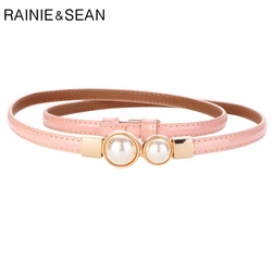 RAINIE SEAN Rosa Damen Gürtel für Kleider Echt Leder Dünne Frauen Gürtel Perle Schnalle Schwarz Rot Rosa Gold Marke Weibliche taille Gürtel