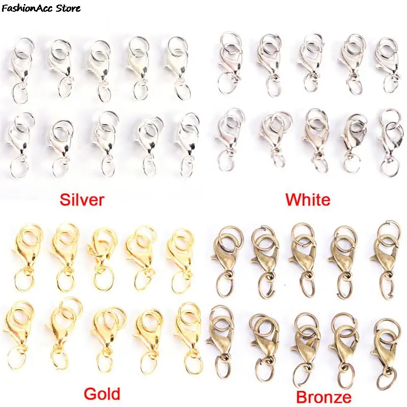 20Pcs Lobster Claw Clasps Jump Rings split Boho style Making Hook Ring Crimp End Spring Necklace Snap Chains set Beads