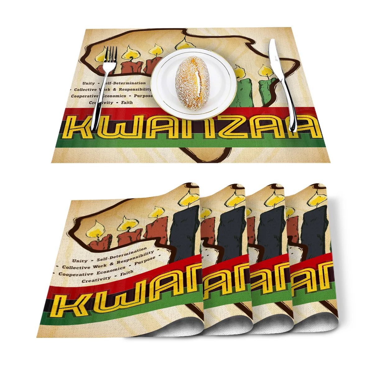 African Celebration Day Poster Printed Kitchen Placemat Dining Table Mat Coaster Cotton Linen Pads Bowl Coaster Decoration