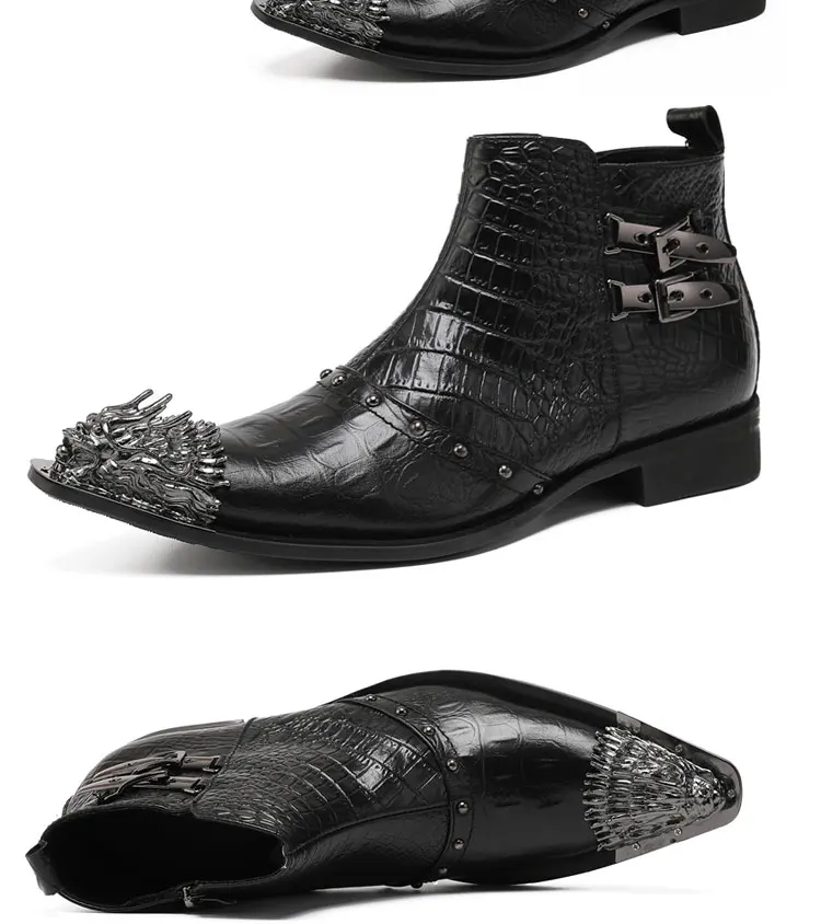 Herbst Partei männer stiefel Lron kopf Tipp Niet Metall schnalle Rindsleder Gao Bang Luxus Leder stiefel Sozialen kontaktieren Hochzeit schuhe – Detail 9
